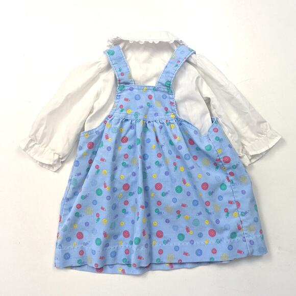 Vintage Healthtex Dress Girls Sz 18m Blue Pinafore Jumper Corduroy Outfit 80s - Picture 2 of 4